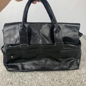 RUDSAK Collection Black Leather Travel Weekender Duffel Bag Tote Made Canada